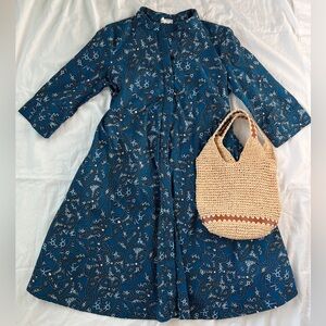 Zuri Made in Kenya Blue Print Patterned Cotton Dress Size Medium